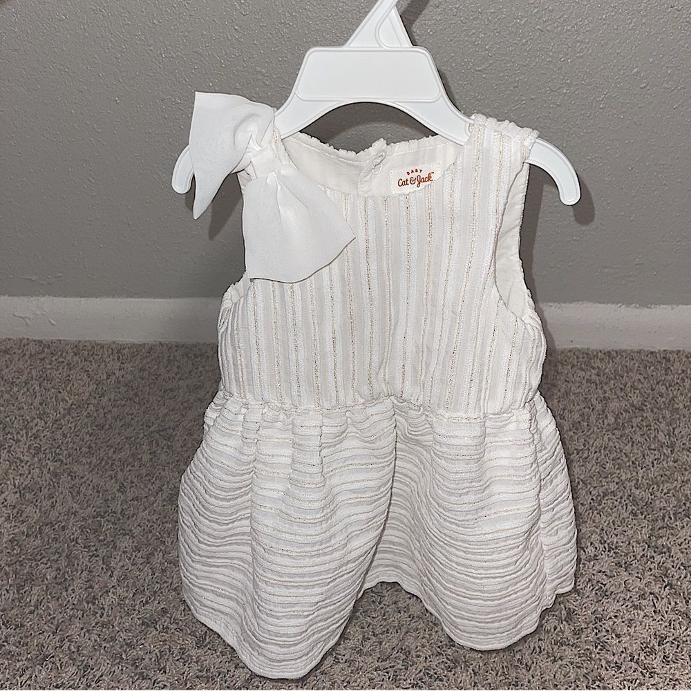 Cat & Jack White Gold Corduroy trim dress ruffle lining bloomers Size 12mo NWOT